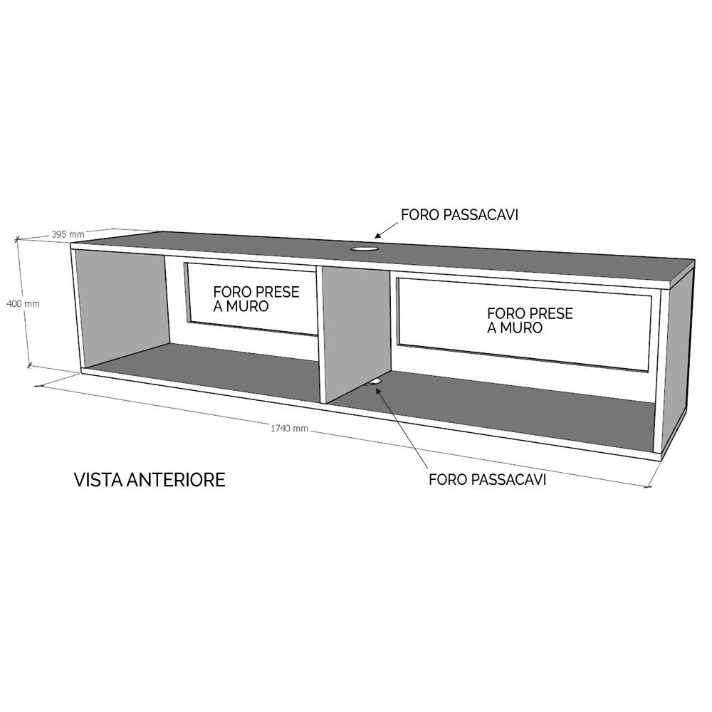 Itamoby Pensile TV Ribalta con passa cavi L.173,6 H.40 P.39,5 Bianco Frassino Offerte