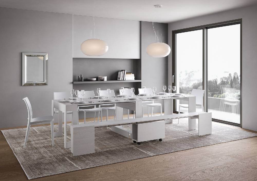 Itamoby Consolle allungabile Evolve con Panca inferiore Bianco Frassino In Linea