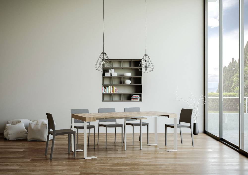 Itamoby Consolle allungabile 90×40/300 cm Tecno Quercia Natura telaio Bianco Sconto