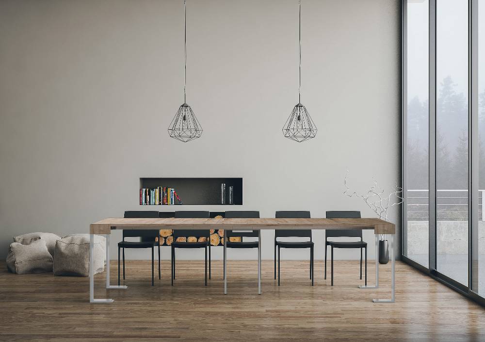 Itamoby Consolle allungabile 90×40/300 cm Tecno Quercia Natura telaio Bianco Sconto