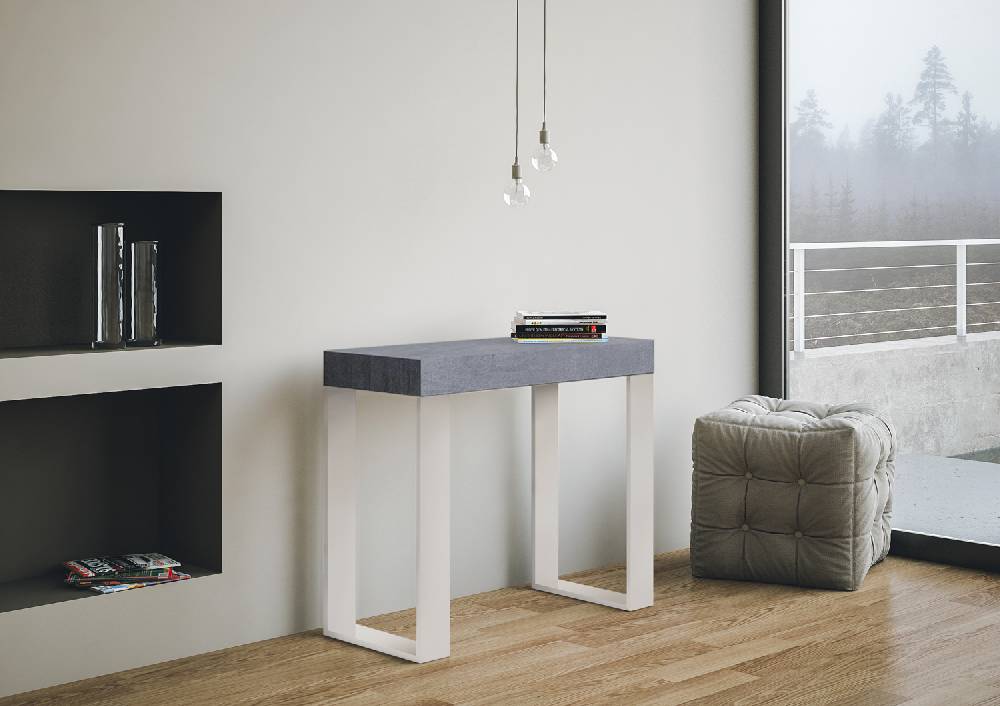 Itamoby Consolle allungabile 90×40/196 cm Tecno Small Cemento telaio Bianco Economico