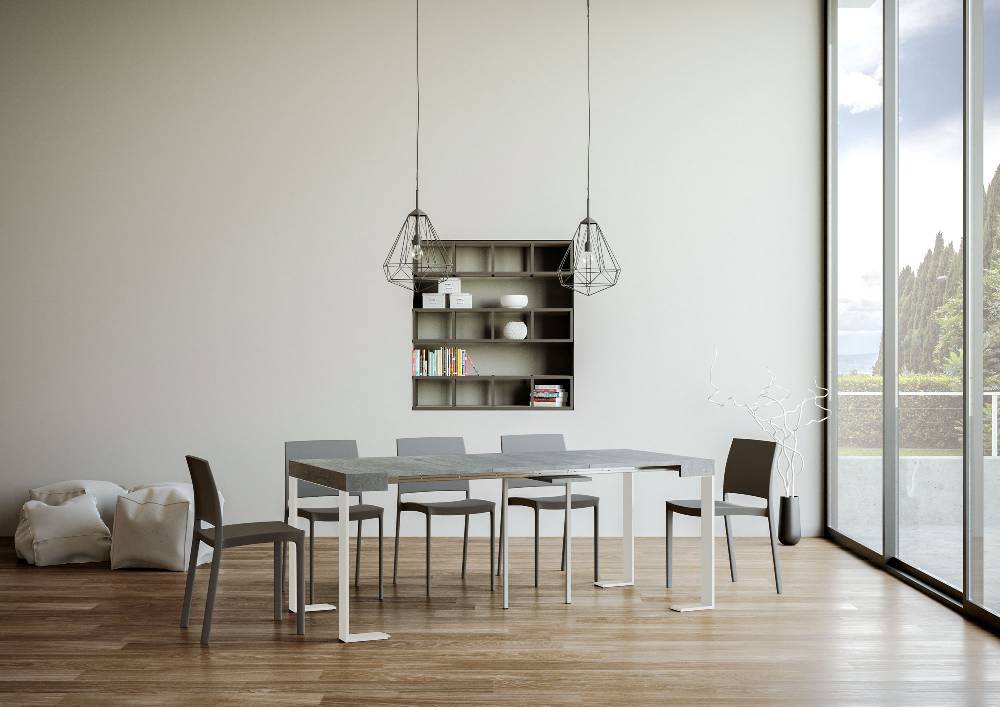 Itamoby Consolle allungabile 90×40/196 cm Tecno Small Cemento telaio Bianco Economico