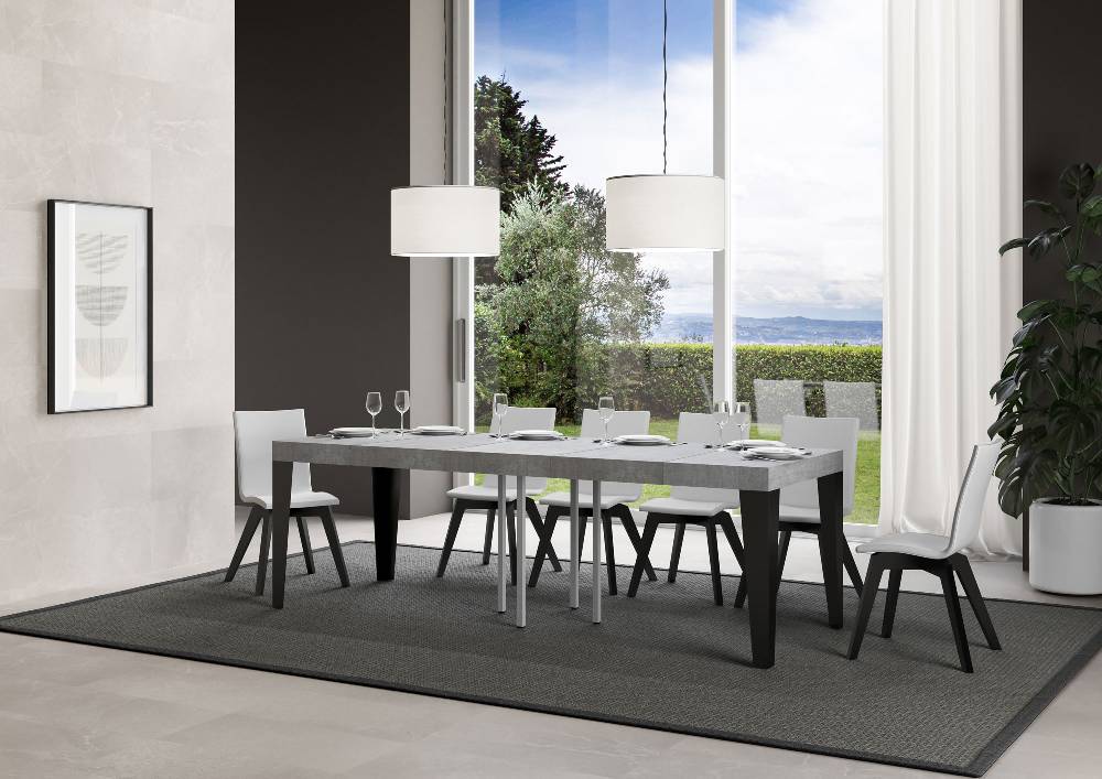 Itamoby Tavolo allungabile 90×90/246 cm Flame Premium Cemento telaio Antracite Spedizione Gratuita