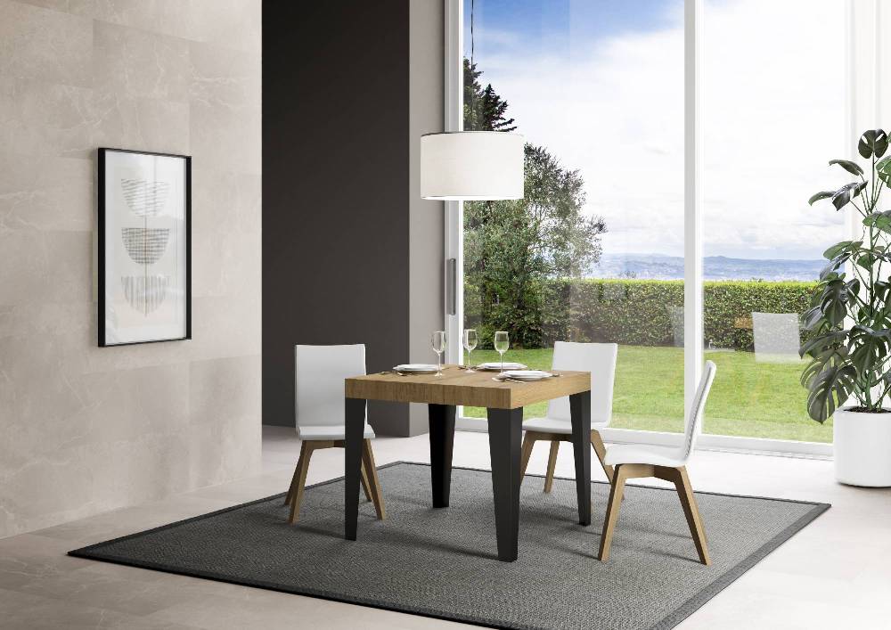Itamoby Tavolo allungabile 90×90/246 cm Flame Premium Quercia Natura telaio Antracite Pezzi Unici