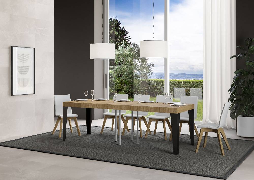Itamoby Tavolo allungabile 90×90/246 cm Flame Premium Quercia Natura telaio Antracite Pezzi Unici