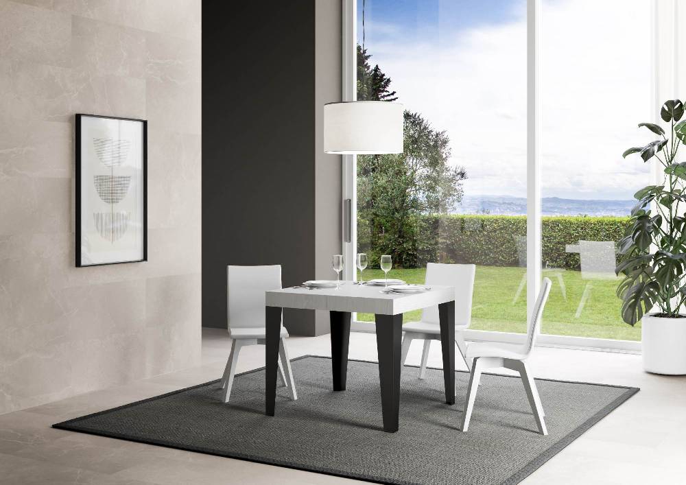 Itamoby Tavolo allungabile 90×90/246 cm Flame Premium Bianco Frassino telaio Antracite Soddisfazione Garantita
