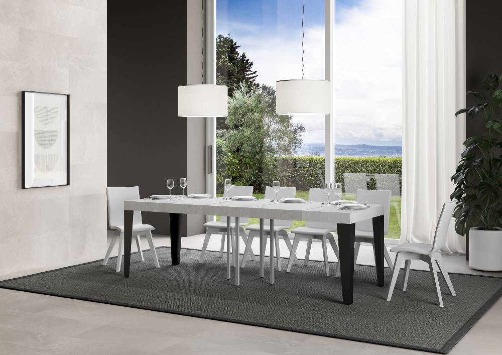 Itamoby Tavolo allungabile 90×90/246 cm Flame Premium Bianco Frassino telaio Antracite Soddisfazione Garantita