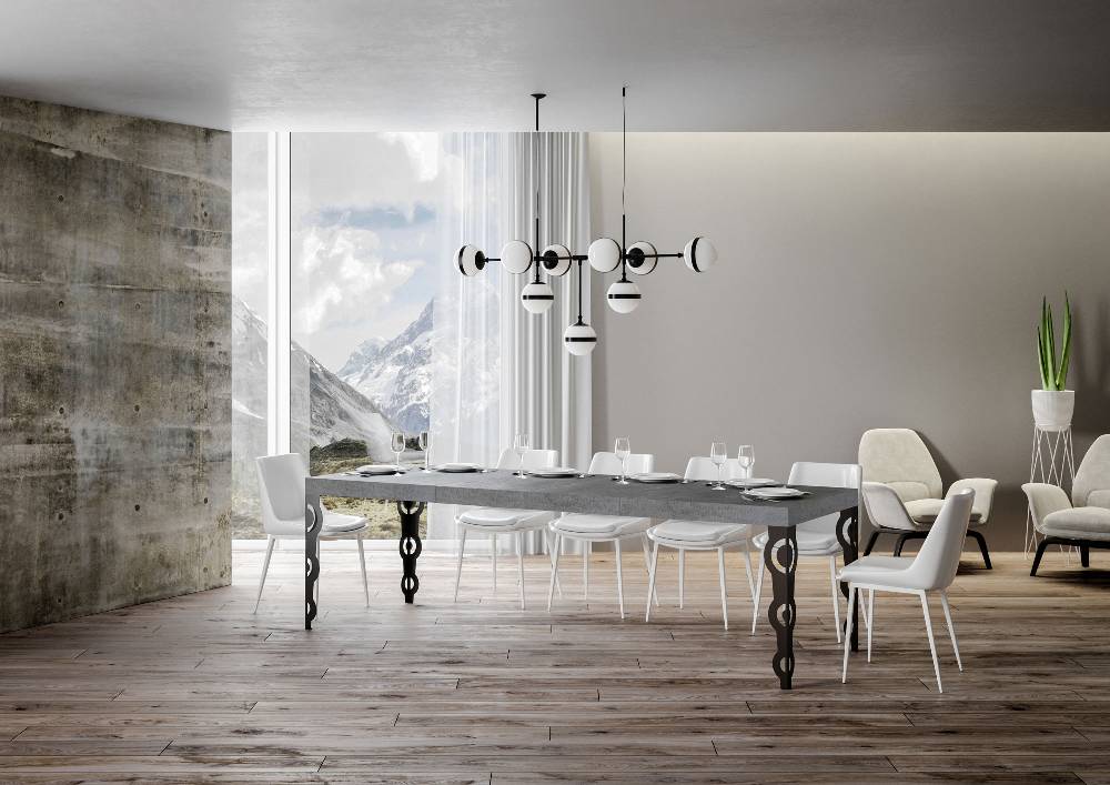 Itamoby Tavolo allungabile 90×160/264 cm Karamay Premium Cemento telaio Antracite Nuovo