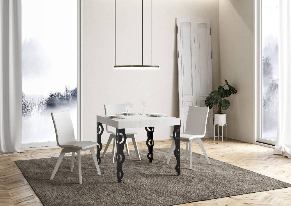 Itamoby Tavolo allungabile 90×90/246 cm Karamay Premium Bianco Frassino telaio Antracite Offerta esclusiva