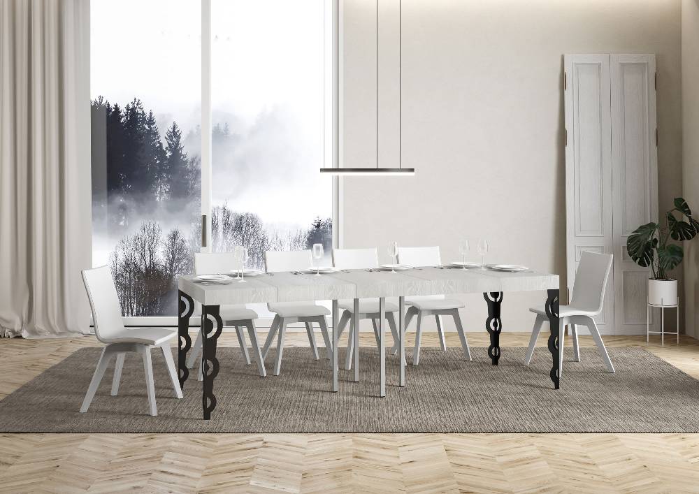 Itamoby Tavolo allungabile 90×90/246 cm Karamay Premium Bianco Frassino telaio Antracite Offerta esclusiva