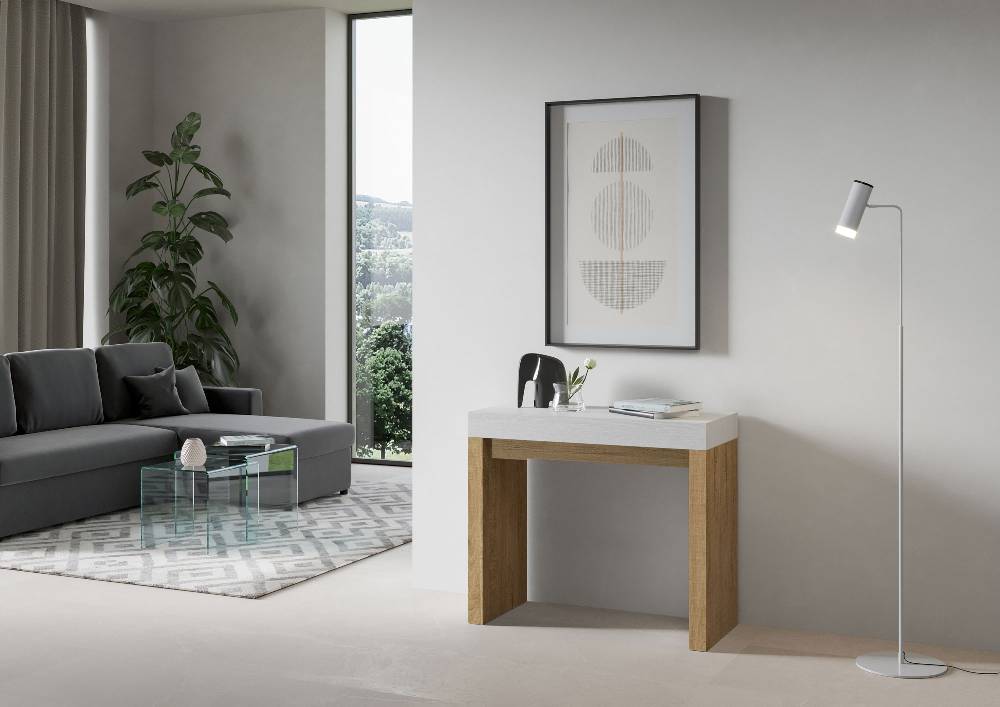 Itamoby Consolle Roxell Mix Small Piano Bianco Frassino Gambe Quercia Natura Pezzi Unici