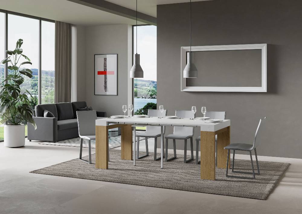Itamoby Consolle Roxell Mix Small Piano Bianco Frassino Gambe Quercia Natura Pezzi Unici
