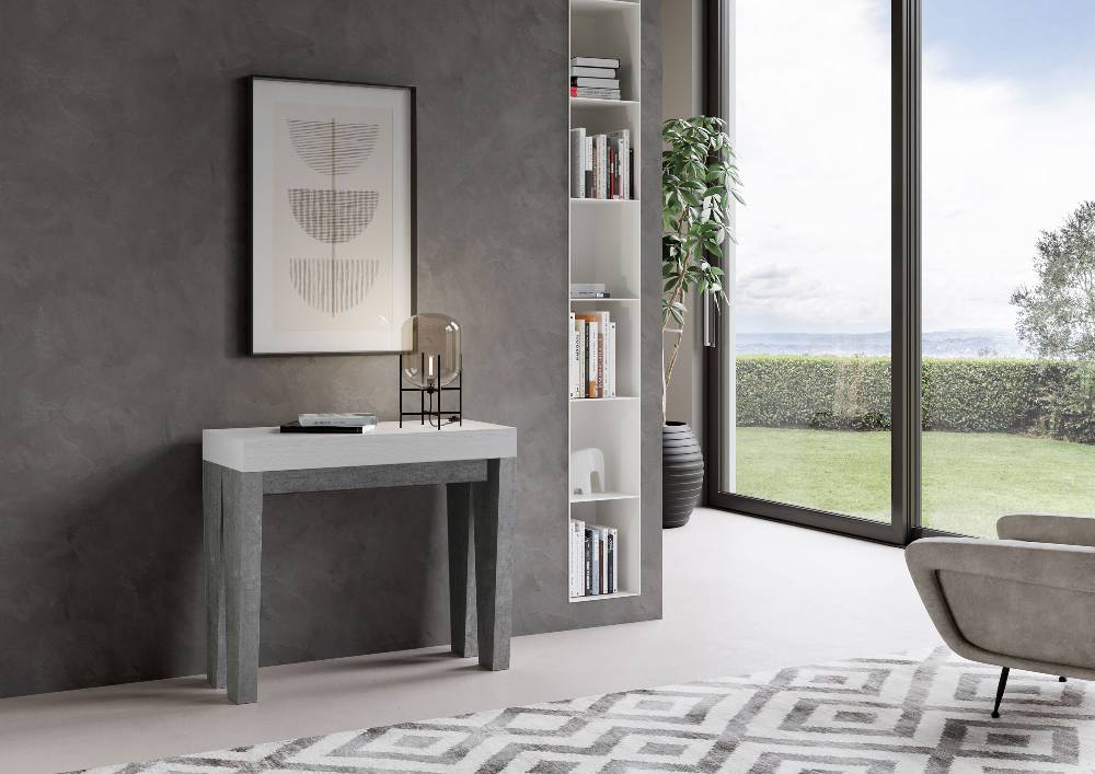 Itamoby Consolle Spimbo Mix Small Piano Bianco Frassino Gambe Cemento Consegna Veloce