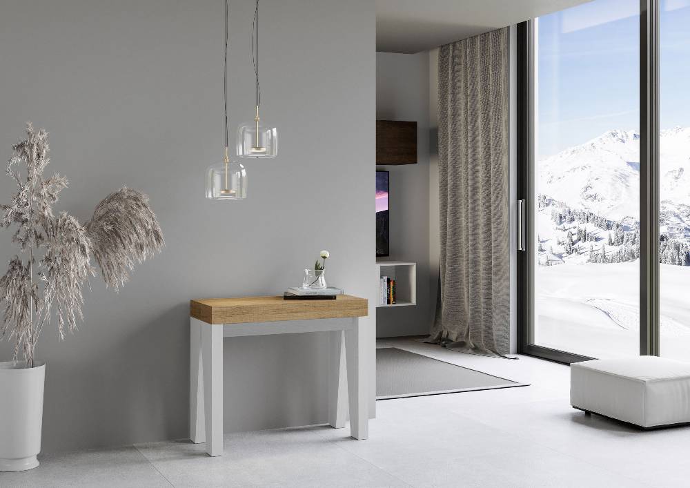 Itamoby Consolle Naxy Mix Small Piano Quercia Natura Gambe Bianco Frassino Affare Del Giorno