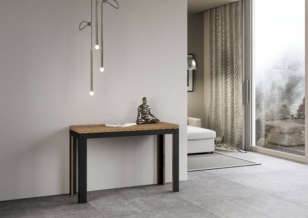 Itamoby Tavolo Linea Double Quercia Natura 120×45 aperto 120×90 gambe/telaio Antracite Ritorno libero