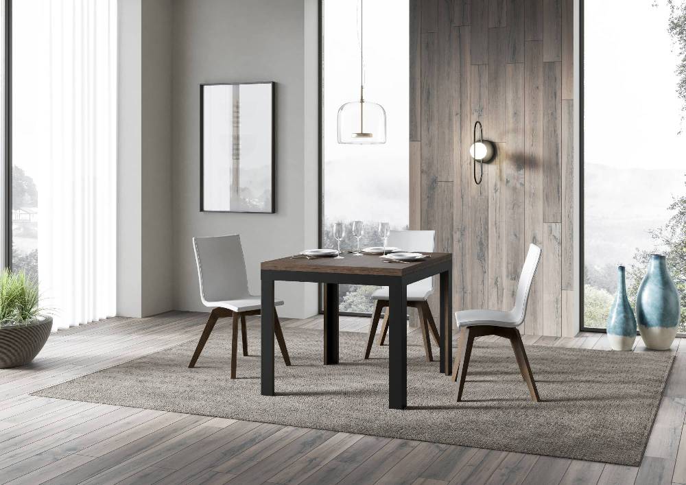 Itamoby Tavolo Linea Libra Noce 90×90 Allungato 90×180 telaio Antracite Rilascio limitato