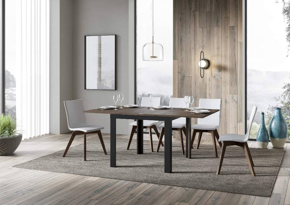 Itamoby Tavolo Linea Libra Noce 90×90 Allungato 90×180 telaio Antracite Rilascio limitato