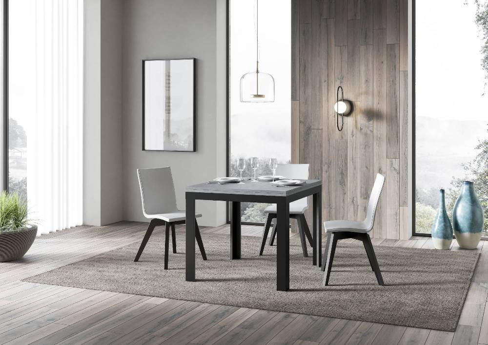 Itamoby Tavolo Linea Libra Cemento 90×90 Allungato 90×180 telaio Antracite Ultimi tre giorni