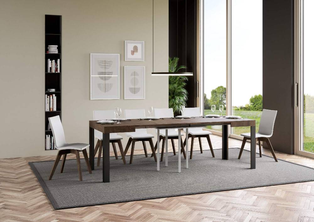 Itamoby Tavolo Linea Allungabile piano Noce 90×90 Allungato 246 telaio Antracite Super sconto