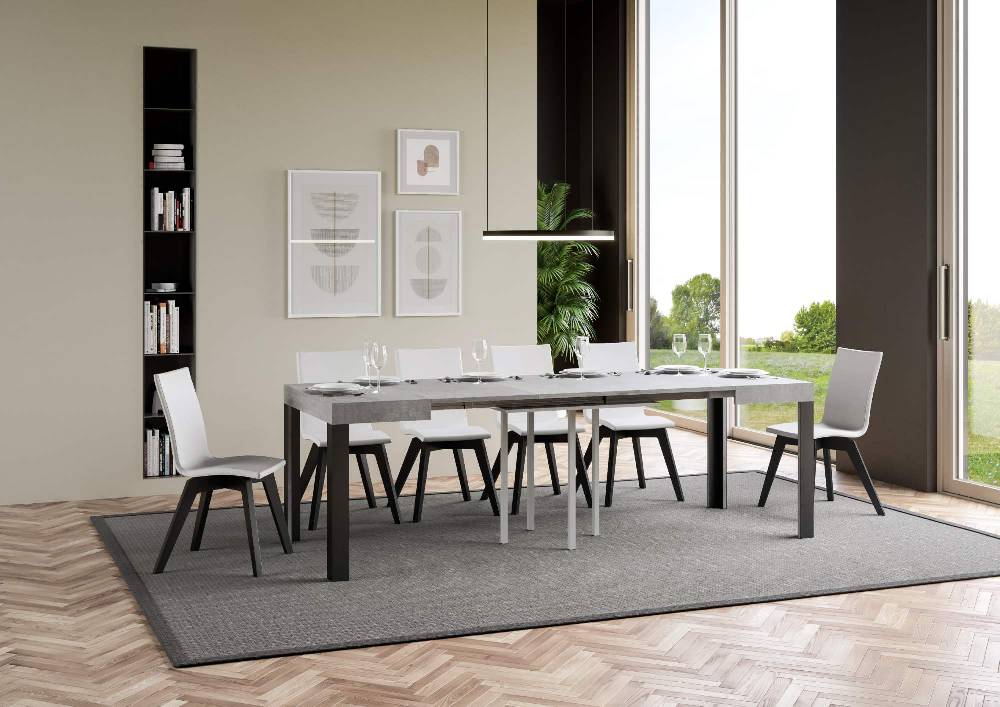 Itamoby Tavolo Linea Allungabile piano Cemento 90×90 Allungato 246 telaio Antracite Enormi sconti