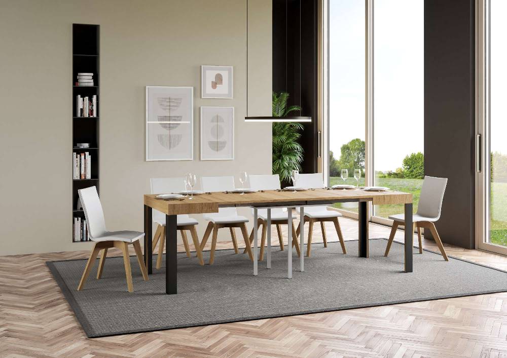 Itamoby Tavolo Linea Allungabile piano Quercia Natura 90×90 Allungato 246 telaio Antracite 50% di sconto con spedizione gratuita