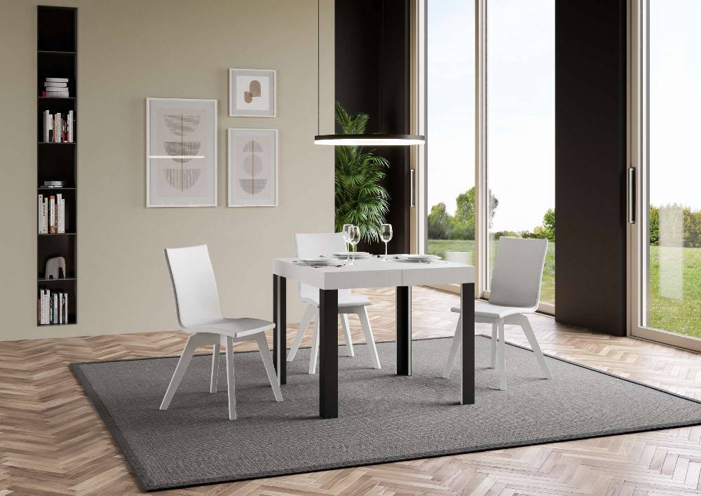 Itamoby Tavolo Linea Allungabile piano Bianco Frassino 90×90 Allungato 246 telaio Antracite Trasporto libero internazionale