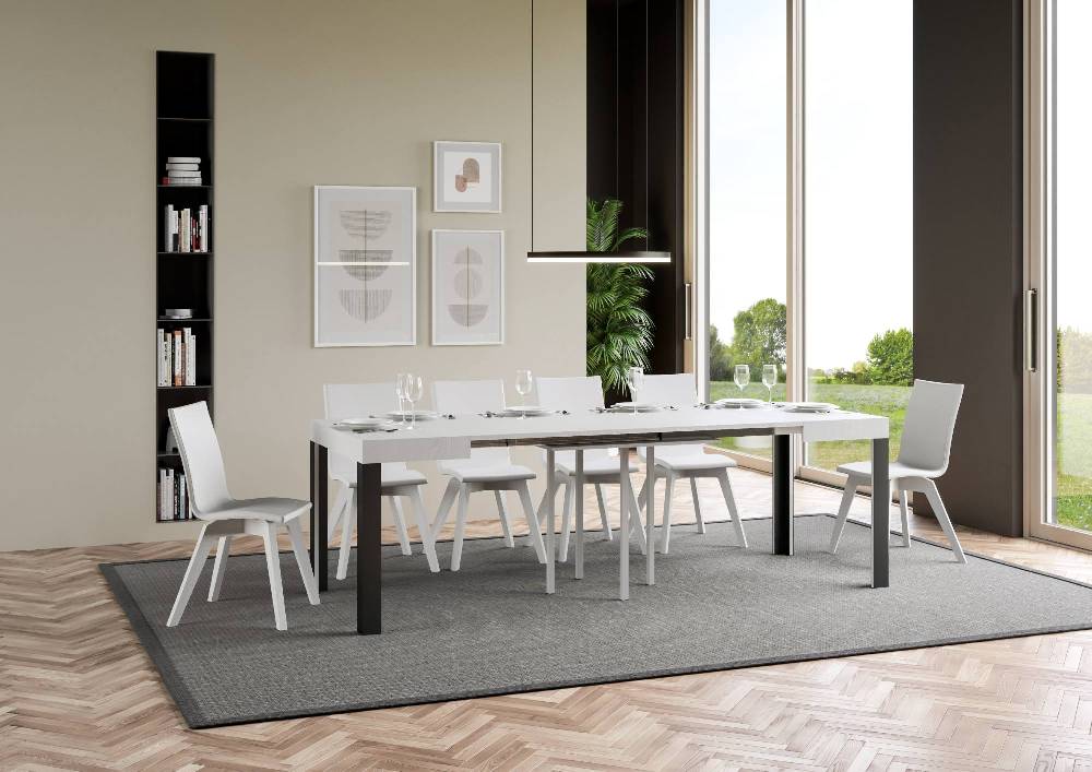 Itamoby Tavolo Linea Allungabile piano Bianco Frassino 90×90 Allungato 246 telaio Antracite Trasporto libero internazionale