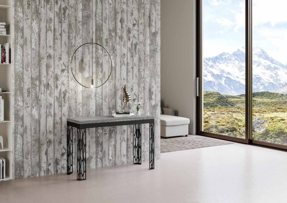Itamoby Tavolo Ghibli Double Cemento 120×45 aperto 120×90 gambe/telaio Antracite Duty-free