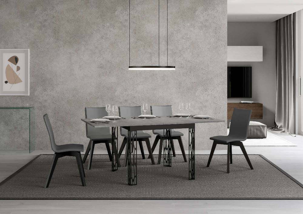 Itamoby Tavolo Ghibli Libra Cemento 90×90 allungato 90×180 telaio Antracite Italy