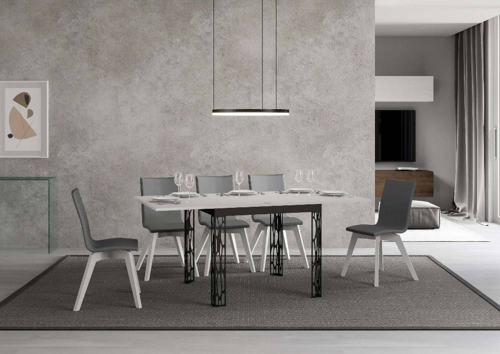Itamoby Tavolo Ghibli Libra Bianco Frassino 90×90 allungato 90×180 telaio Antracite Italia