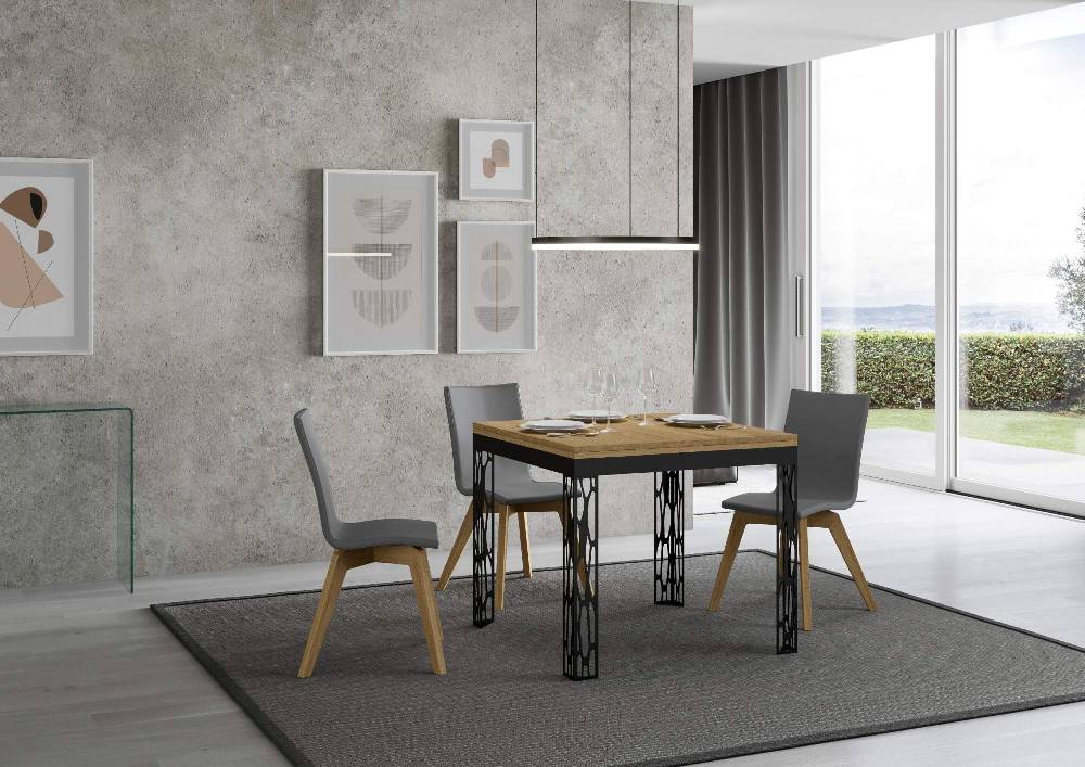 Itamoby Tavolo Ghibli Libra Quercia Natura 90×90 allungato 90×180 telaio Antracite In Linea
