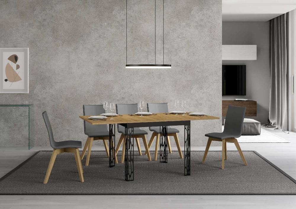Itamoby Tavolo Ghibli Libra Quercia Natura 90×90 allungato 90×180 telaio Antracite In Linea