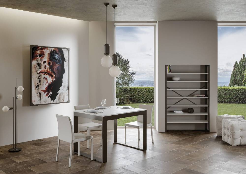 Itamoby Tavolo Tecno Evolution piano Bianco Frassino 90×120 Allungato 90×380 telaio Antracite Negozi Online