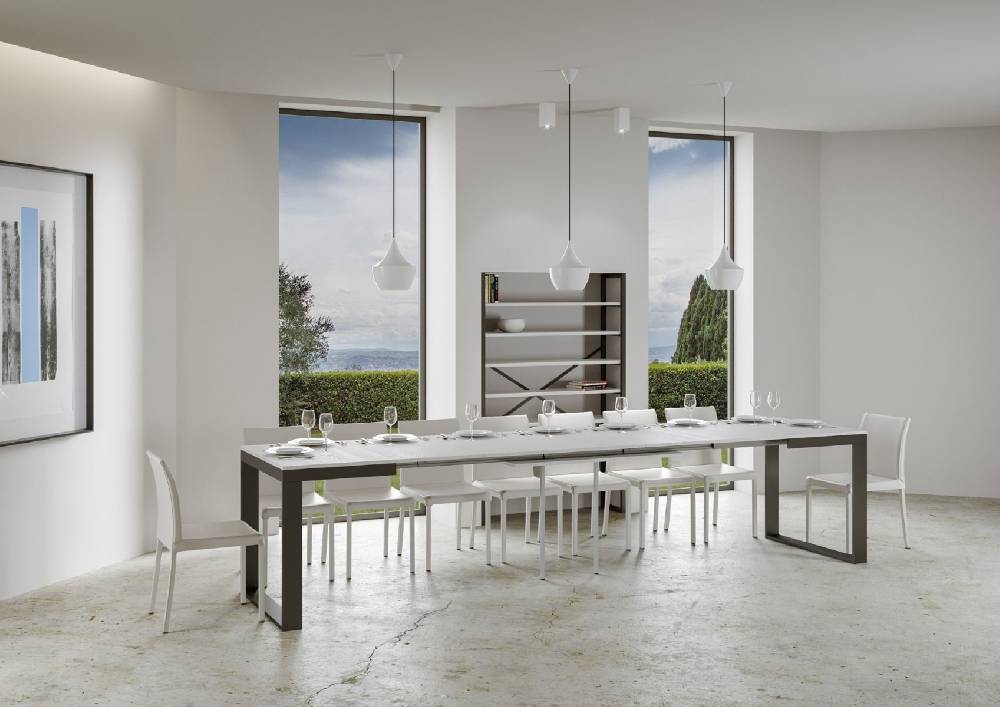 Itamoby Tavolo Tecno Evolution piano Bianco Frassino 90×120 Allungato 90×380 telaio Antracite Negozi Online