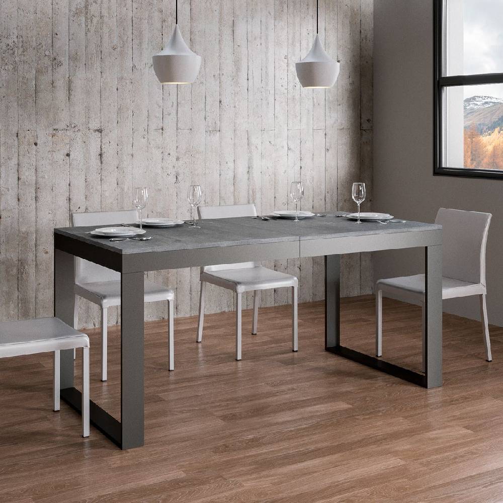 Itamoby Tavolo Tecno Evolution piano Cemento 90×180 Allungato 90×284 telaio Antracite Consegna Veloce