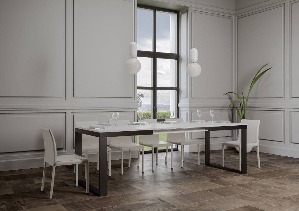 Itamoby Tavolo Tecno Evolution piano Bianco Frassino 90×180 Allungato 90×284 telaio Antracite Fino Al -60%