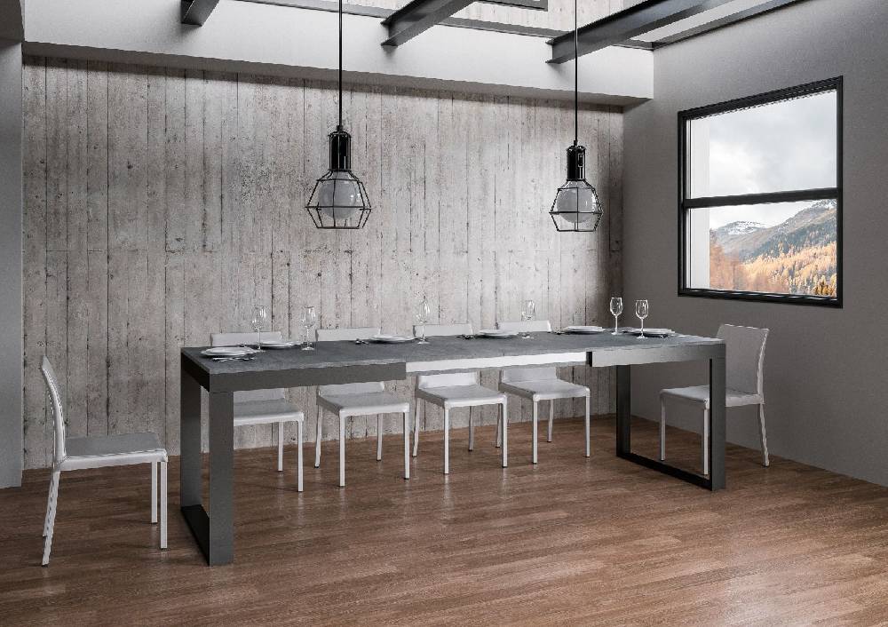 Itamoby Tavolo Tecno Evolution piano Cemento 90×160 Allungato 90×264 telaio Antracite Affare Del Giorno