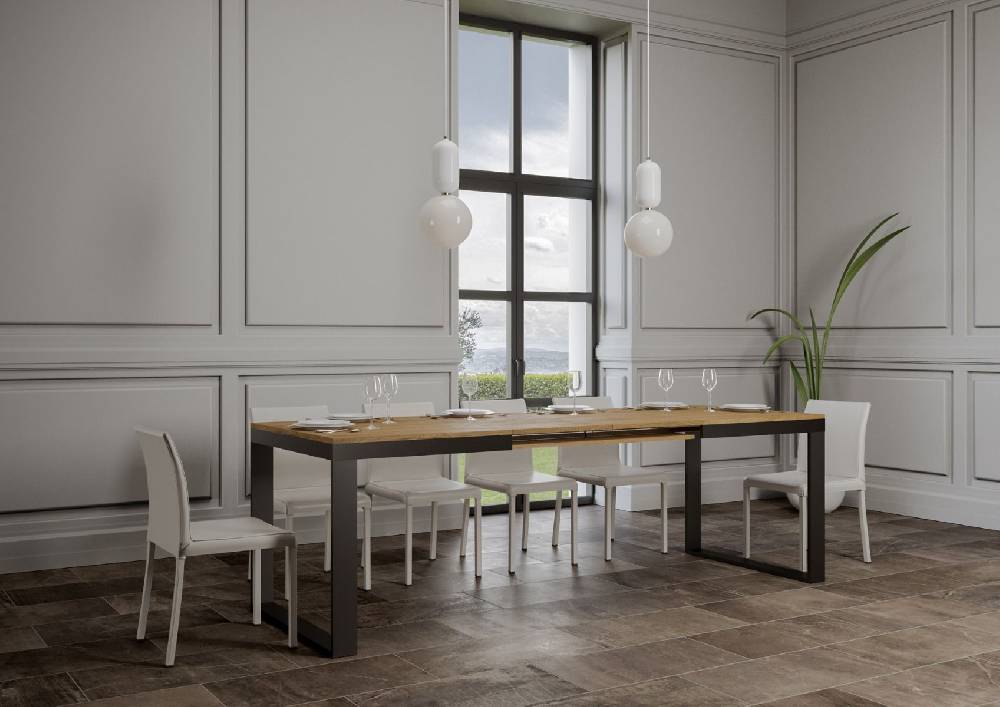 Itamoby Tavolo Tecno Evolution piano Quercia Natura 90×160 Allungato 90×264 telaio Antracite Prezzo Ridotto