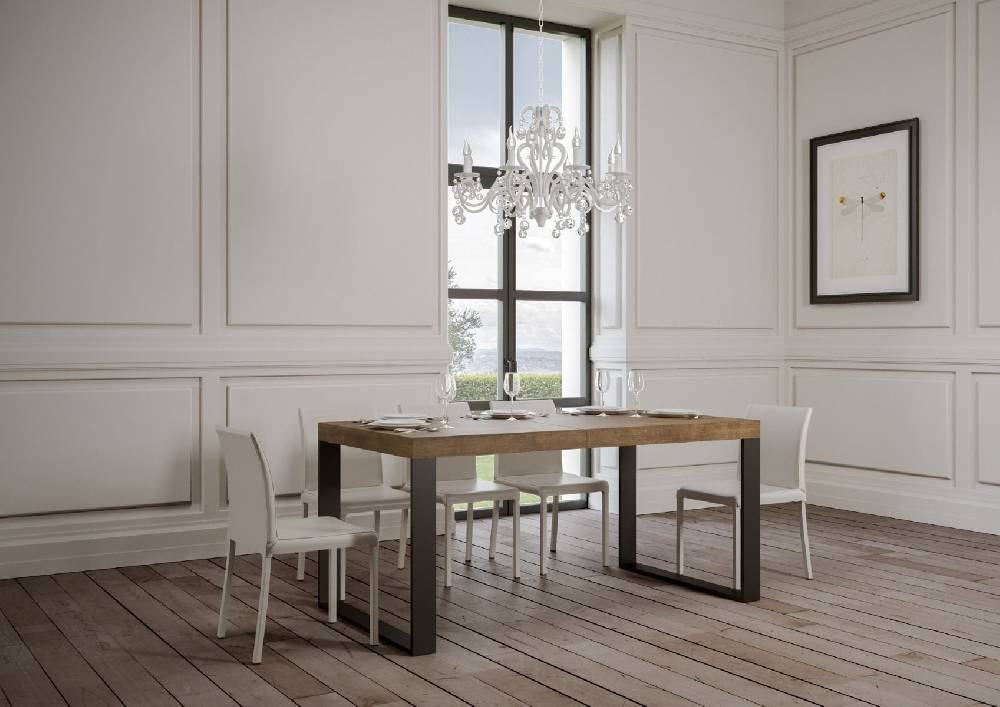 Itamoby Tavolo Tecno Premium Allungabile piano Noce 90×160 Allungato 420 telaio Antracite In Vendita
