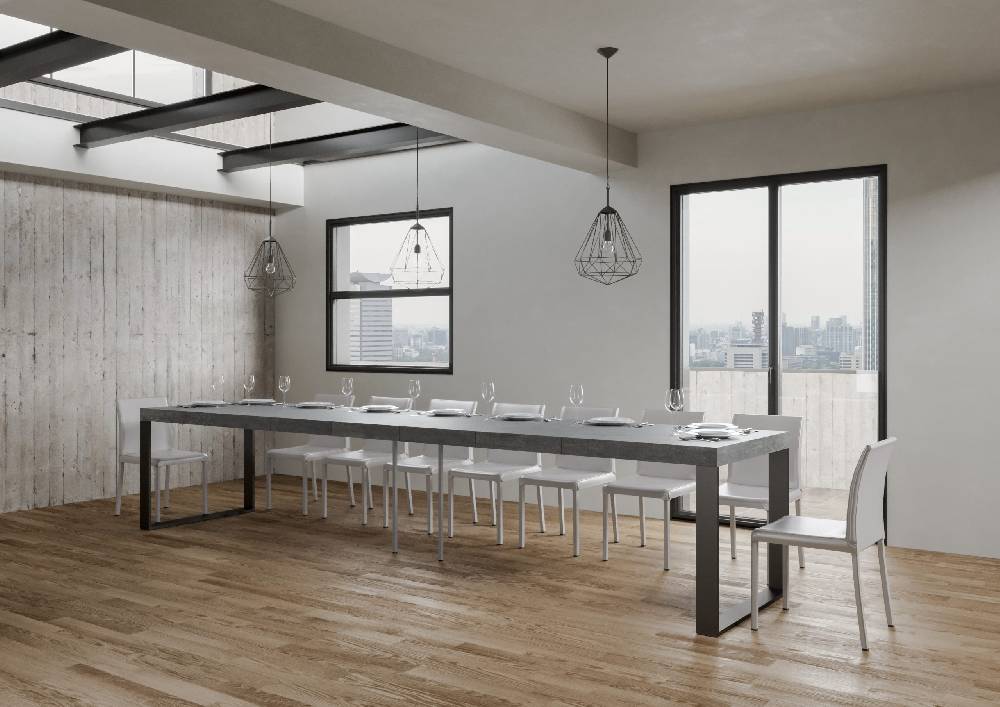 Itamoby Tavolo Tecno Premium Allungabile piano Cemento 90×130 Allungato 390 telaio Antracite Vendita Calda