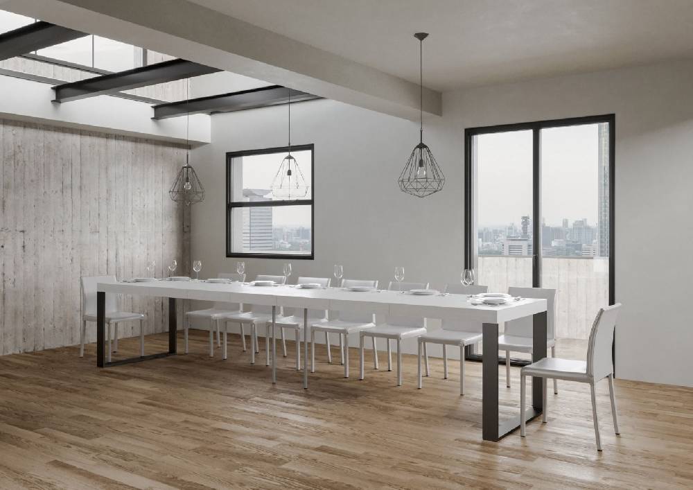 Itamoby Tavolo Tecno Premium Allungabile piano Bianco Frassino 90×130 Allungato 390 telaio Antracite Saldi Di Fabbrica