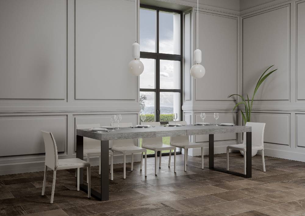Itamoby Tavolo Tecno Premium Allungabile piano Cemento 90×160 Allungato 264 telaio Antracite Moda