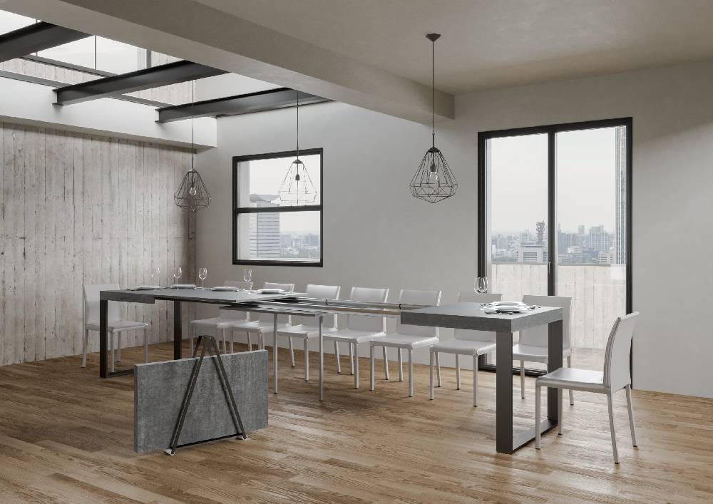 Itamoby Tavolo Tecno Allungabile piano Cemento 90×160 Allungato 420 telaio Antracite Fino al 65% di sconto