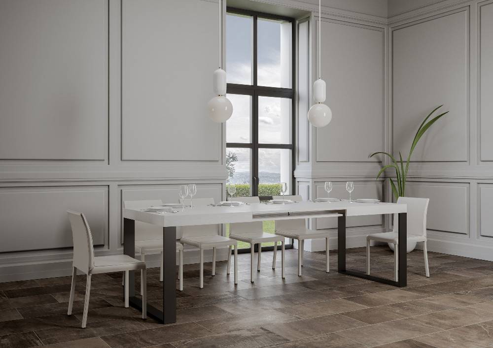 Itamoby Tavolo Tecno Allungabile piano Bianco Frassino 90×130 Allungato 390 telaio Antracite Solo un giorno rimasto
