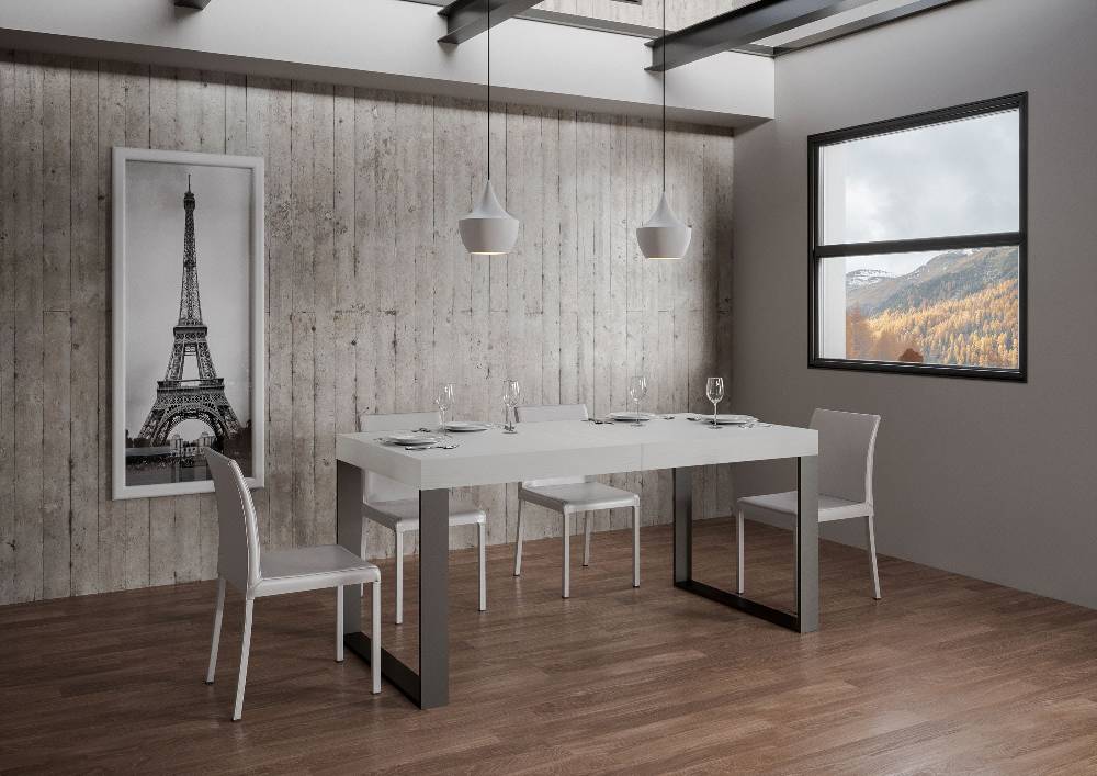 Itamoby Tavolo Tecno Allungabile piano Bianco Frassino 90×180 Allungato 284 telaio Antracite Trasporto libero internazionale