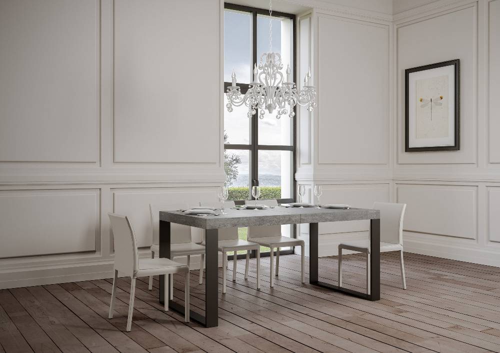 Itamoby Tavolo Tecno Allungabile piano Cemento 90×160 Allungato 264 telaio Antracite Officina
