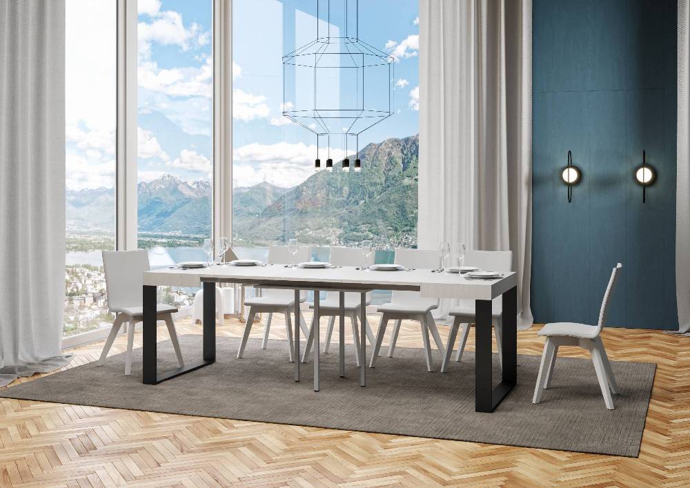 Itamoby Tavolo Tecno Allungabile piano Bianco Frassino 90×90 Allungato 246 telaio Antracite Italia