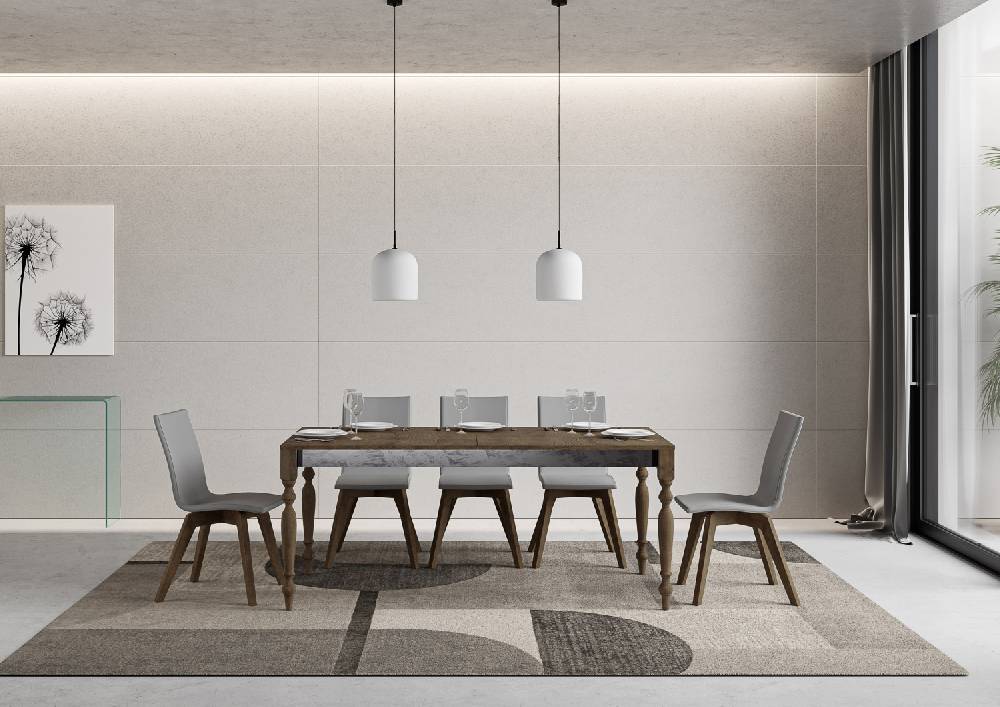 Itamoby Tavolo Romagna Iron Noce 90×160 allungato 90×264 telaio grigio 142 In Linea