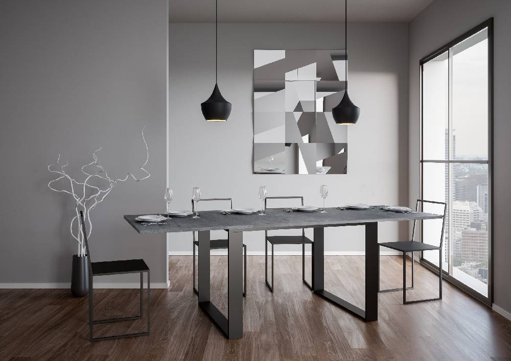 Itamoby Tavolo Tecno Libra Cemento 90×120 Allungato 90×240 telaio Antracite Nuovo