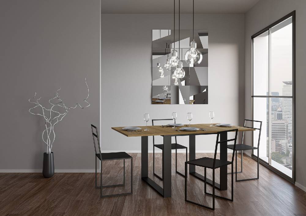Itamoby Tavolo Tecno Libra Quercia Natura 90×120 Allungato 90×240 telaio Antracite Qualità